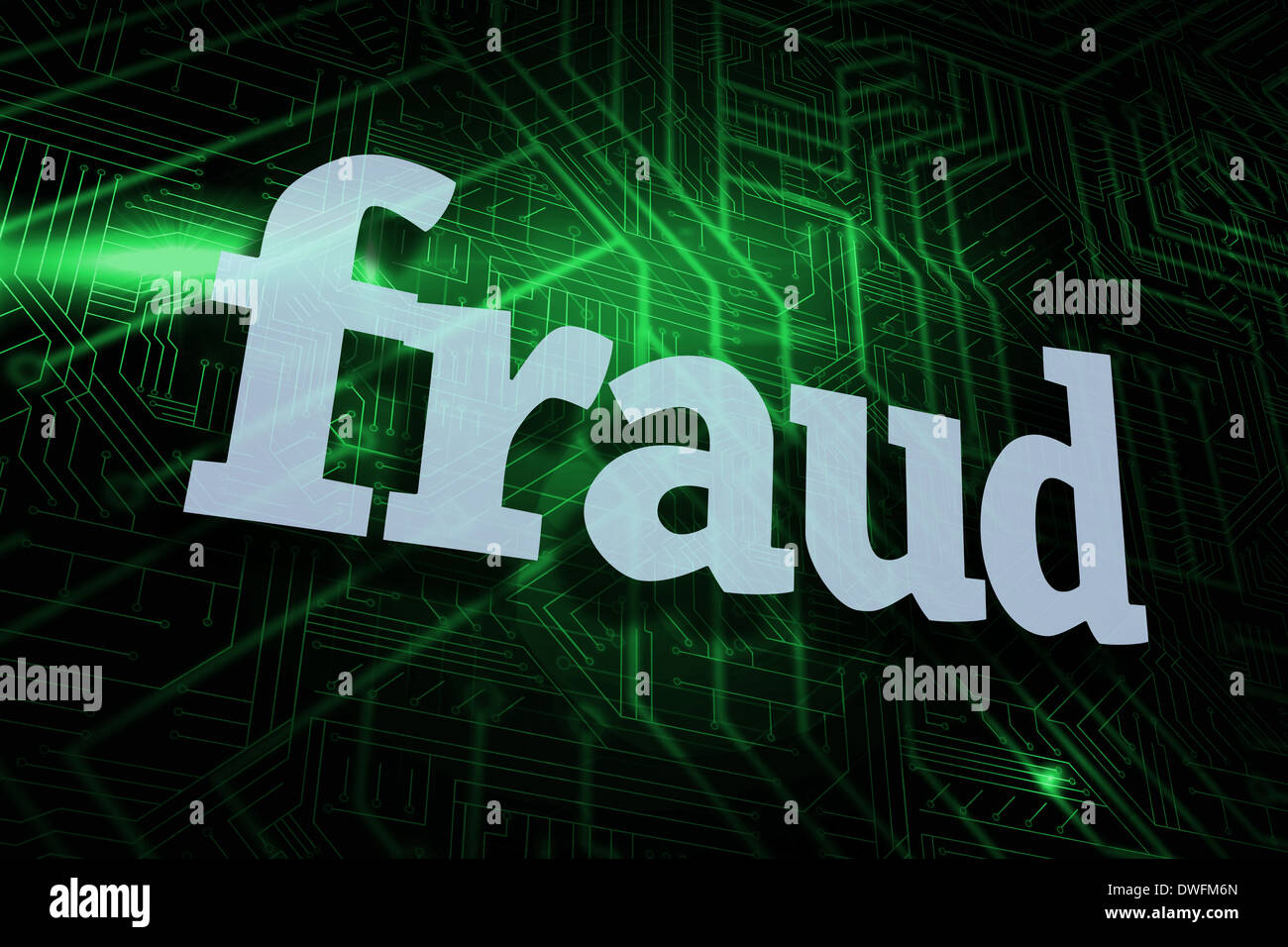Fraud against green and black circuit board Stock Photo