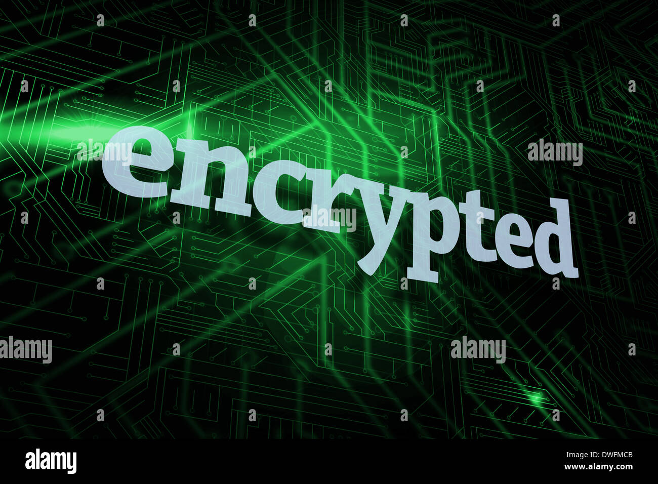Encrypted against green and black circuit board Stock Photo