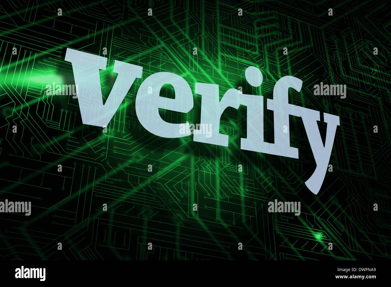 Verify against green and black circuit board Stock Photo