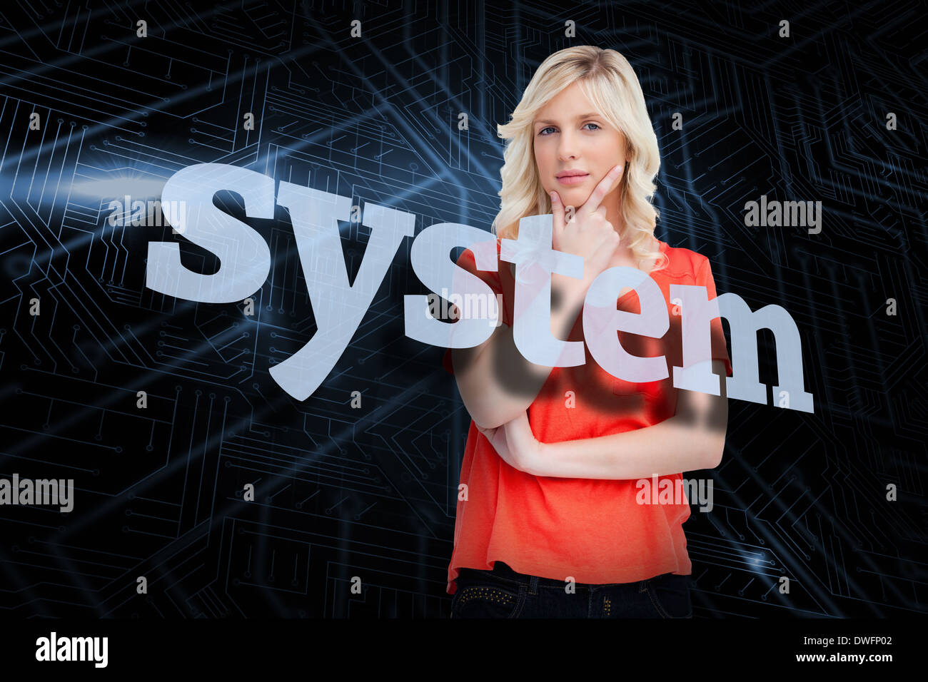 System against futuristic black and blue background Stock Photo - Alamy
