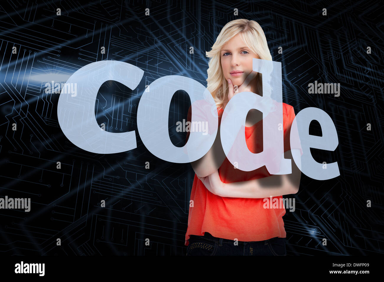 Code against futuristic black and blue background Stock Photo - Alamy
