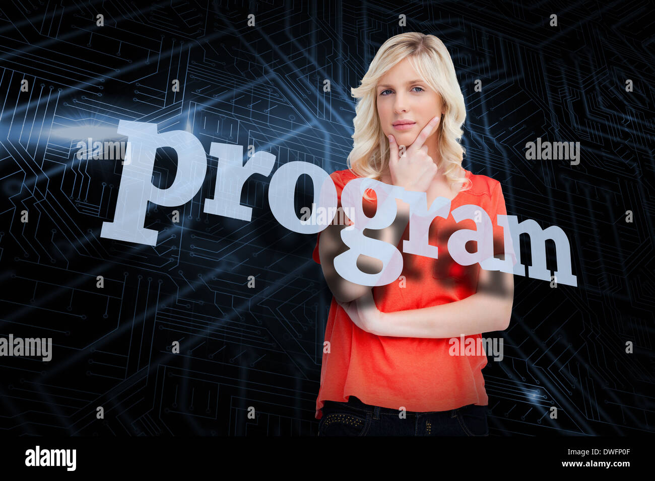 Program against futuristic black and blue background Stock Photo - Alamy