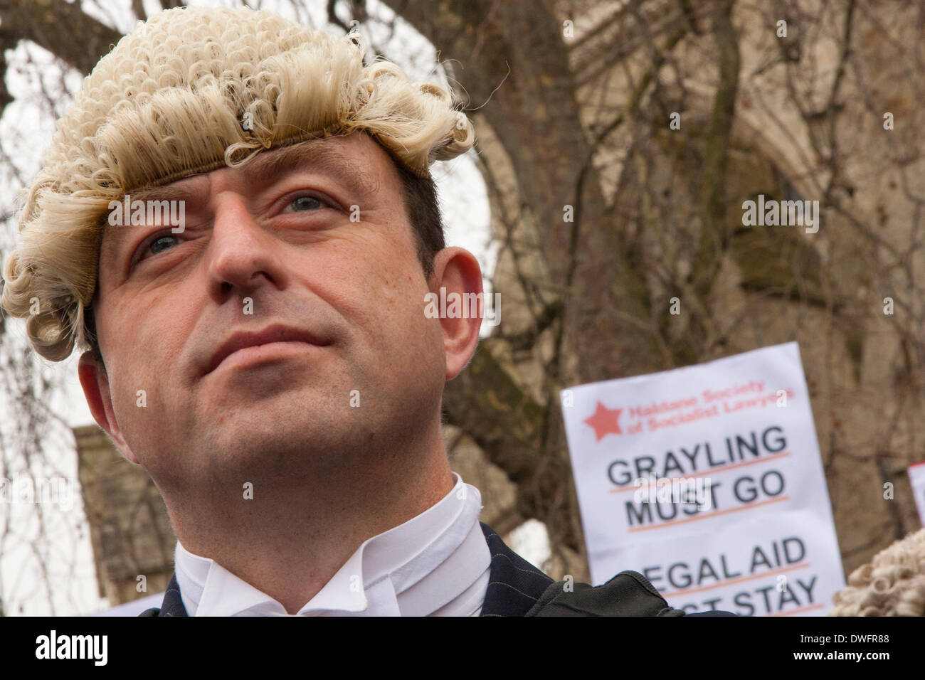 London March 7th 2014. Barristers and solicitors in London walk out in protest against further cuts of £215 million to the legal aid budget, and a reduction by a third of duty lawyers' contracts. Credit:  Paul Davey/Alamy Live News Stock Photo