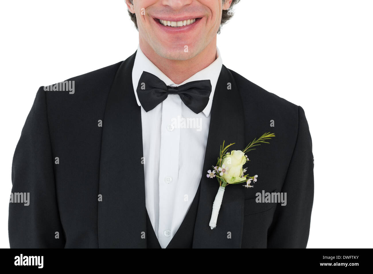 Mid section of groom smiling Stock Photo