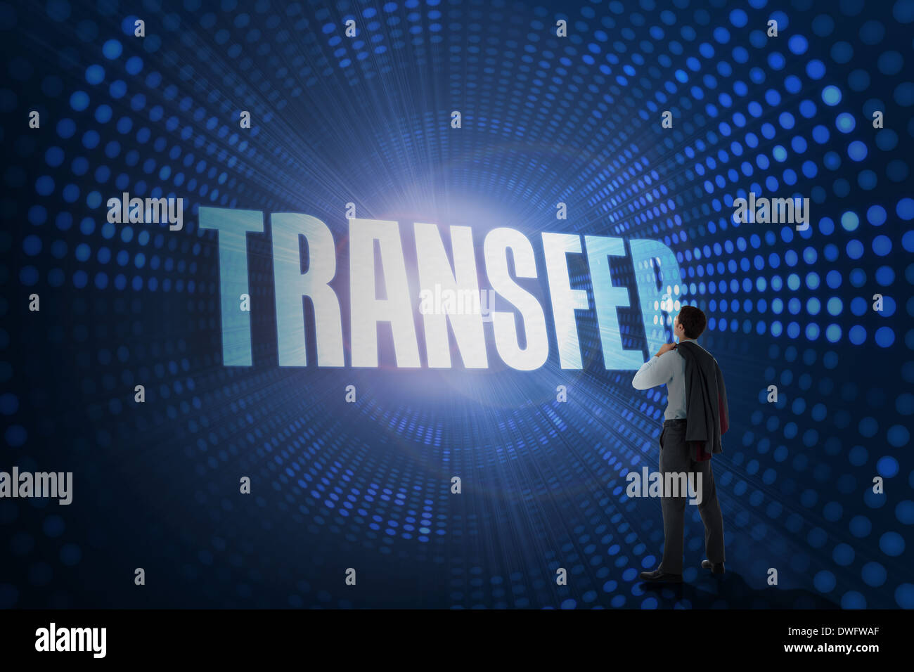Transfer against futuristic dotted blue and black background Stock ...