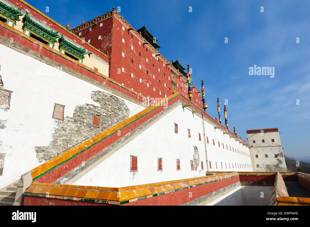 Putuo Zongcheng Temple . Stairway to the Red Palace  Hebei Province, Chengde, China. Stock Photo