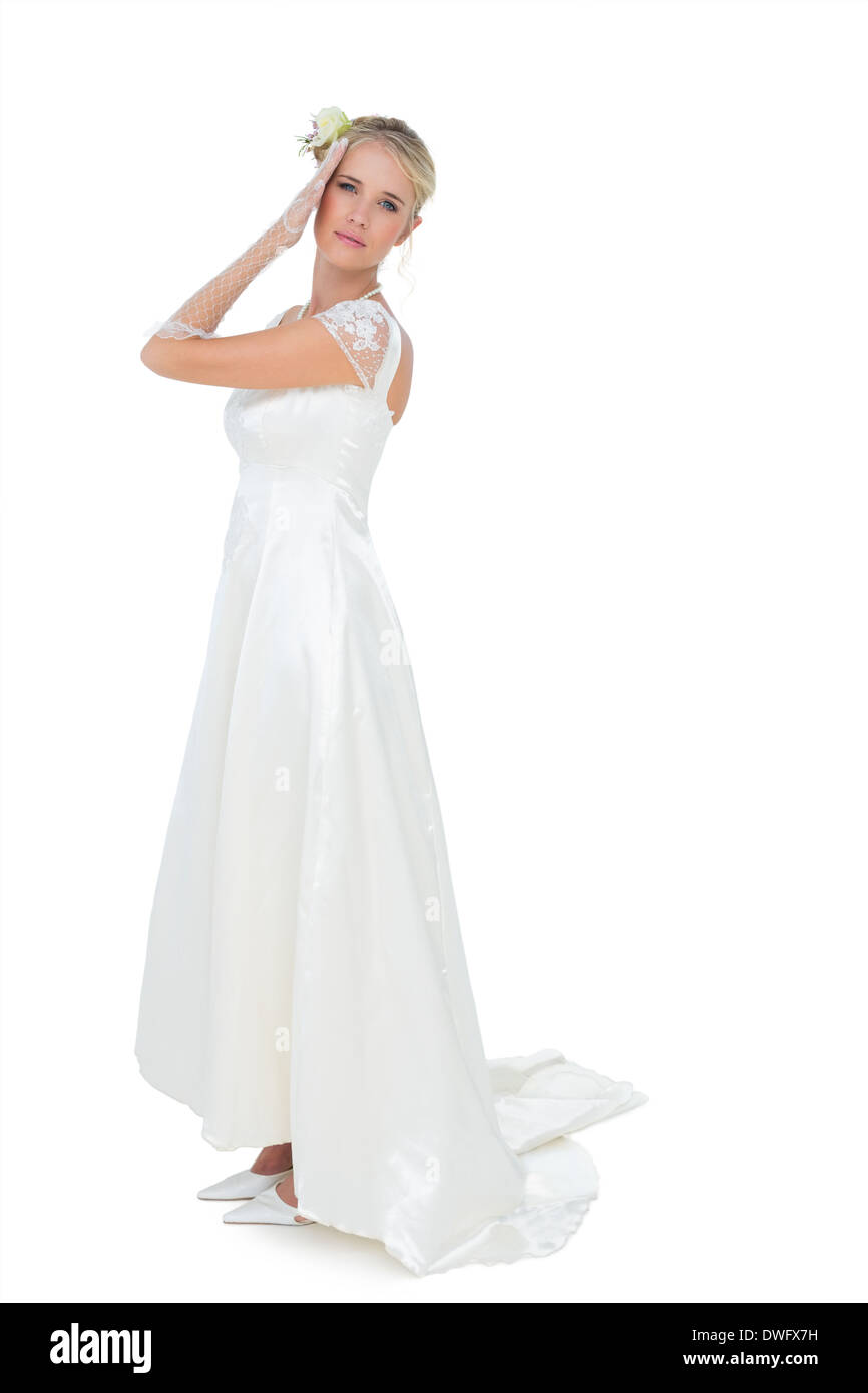 Portrait of bride posing over white background Stock Photo
