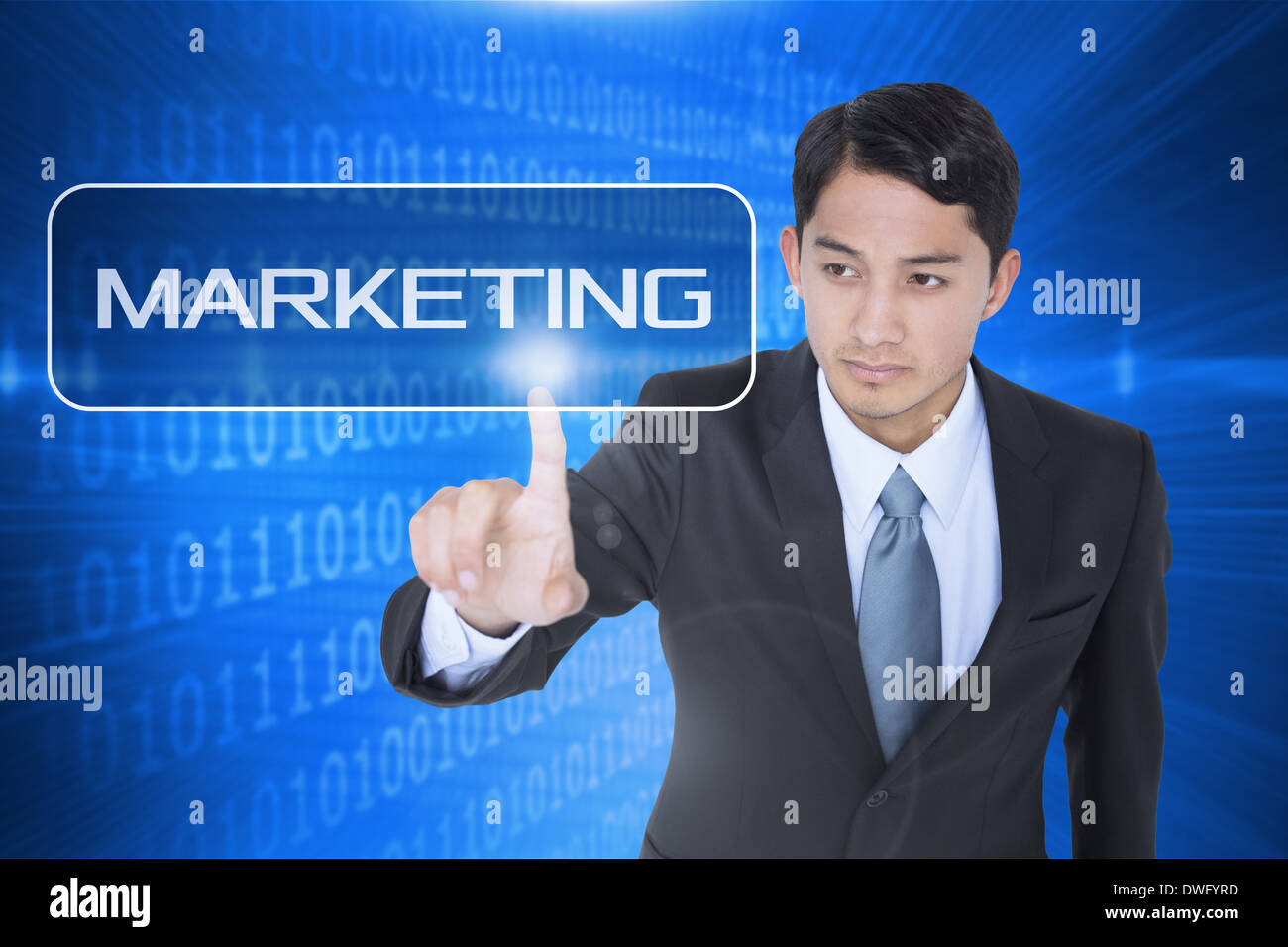 Marketing against futuristic shiny binary code Stock Photo