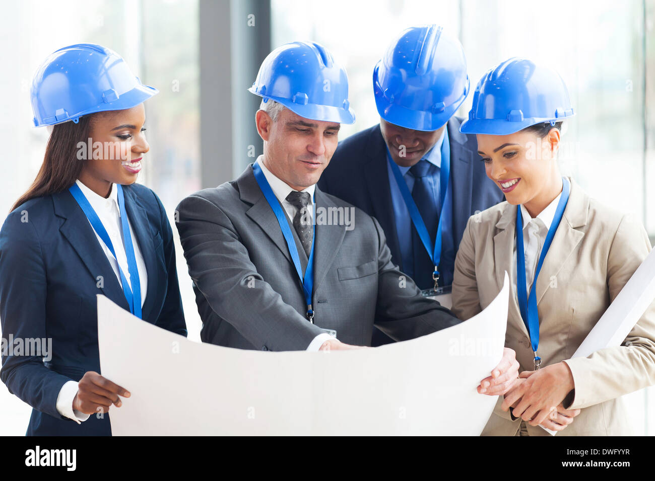 group of professional architects discussing project Stock Photo