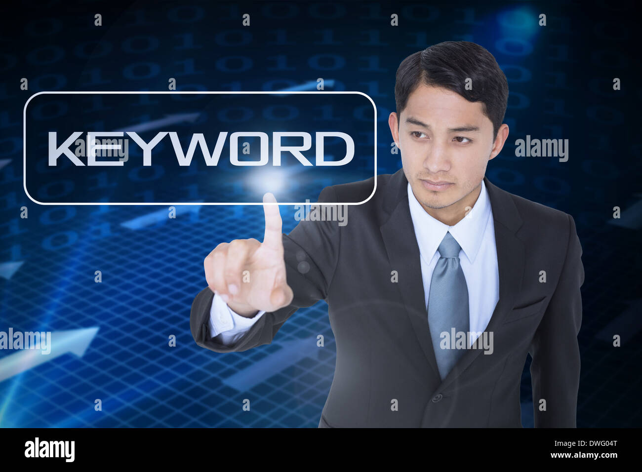 Keyword against grid and arrows on black background Stock Photo