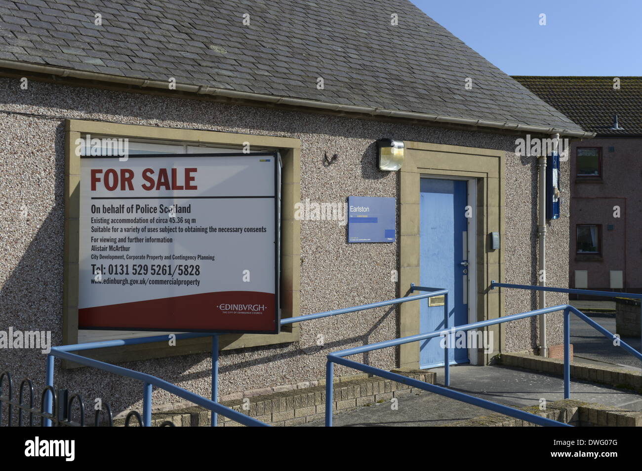 Huntshaw Road, Earlston, UK. 07 Mar 2014. Closed Police offices go on sale Buildings in Earlston goes up for sale on behalf of Police Scotland. Former Police station in Earlston, Scottish Borders. Credit:  Rob Gray/Alamy Live News Stock Photo