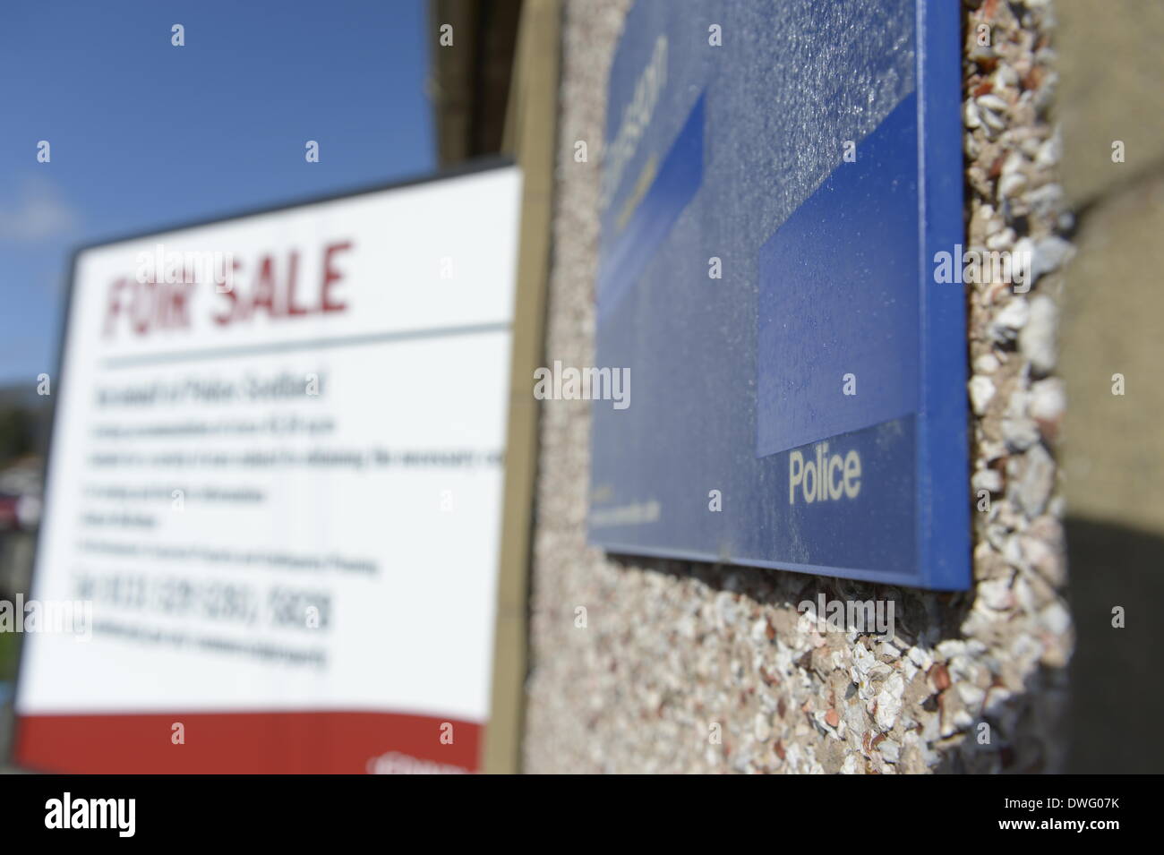 Huntshaw Road, Earlston, UK. 07 Mar 2014. Closed Police offices go on sale Buildings in Earlston goes up for sale on behalf of Police Scotland. Former Police station in Earlston, Scottish Borders. Credit:  Rob Gray/Alamy Live News Stock Photo