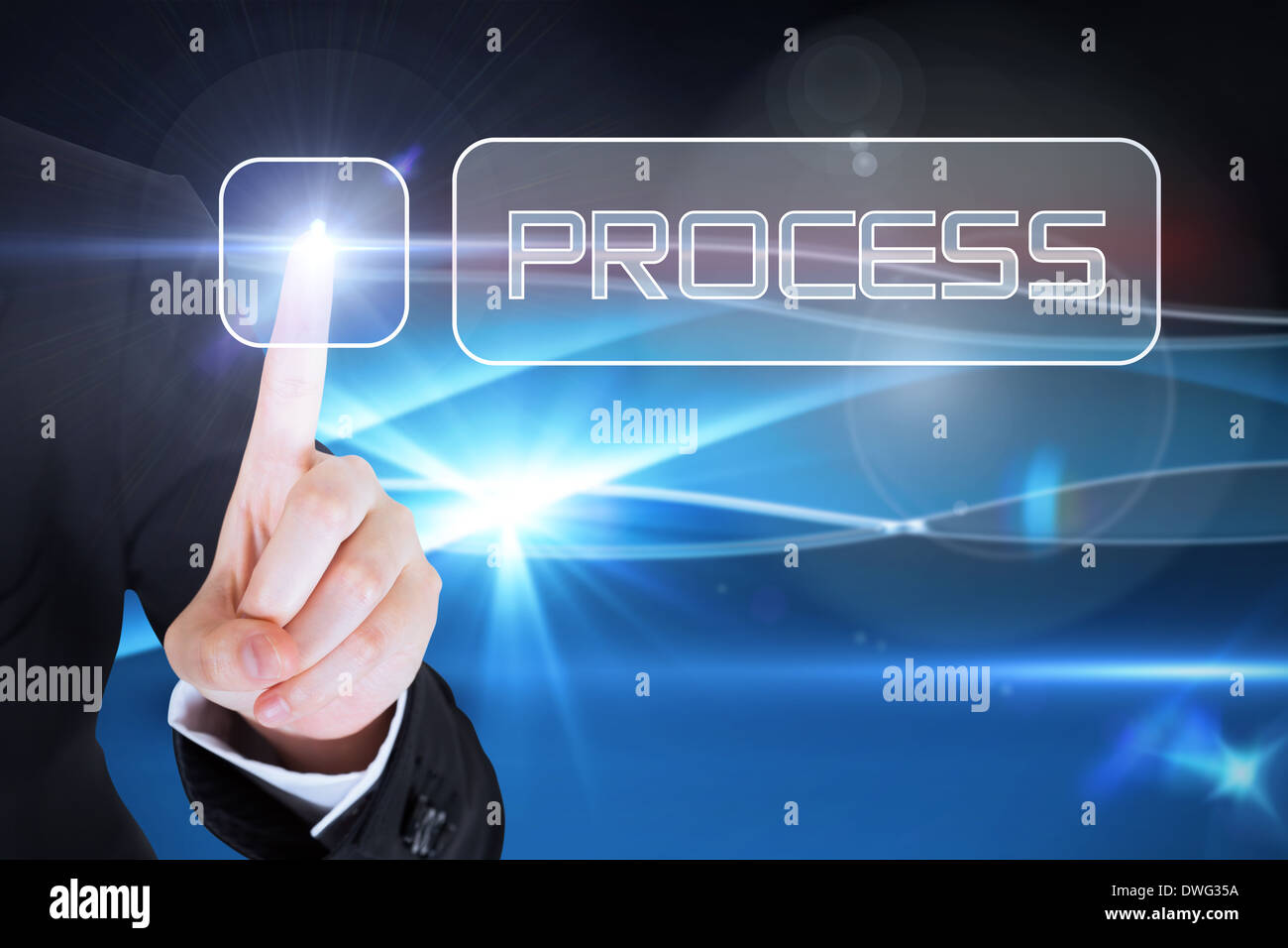 Businesswomans finger touching Process button Stock Photo - Alamy