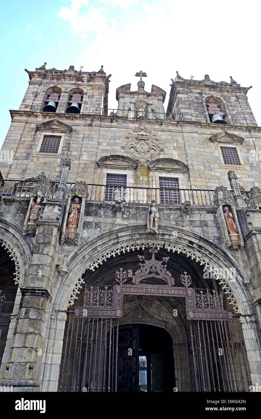 front facade of Sé Cathedral Braga Portugal Stock Photo