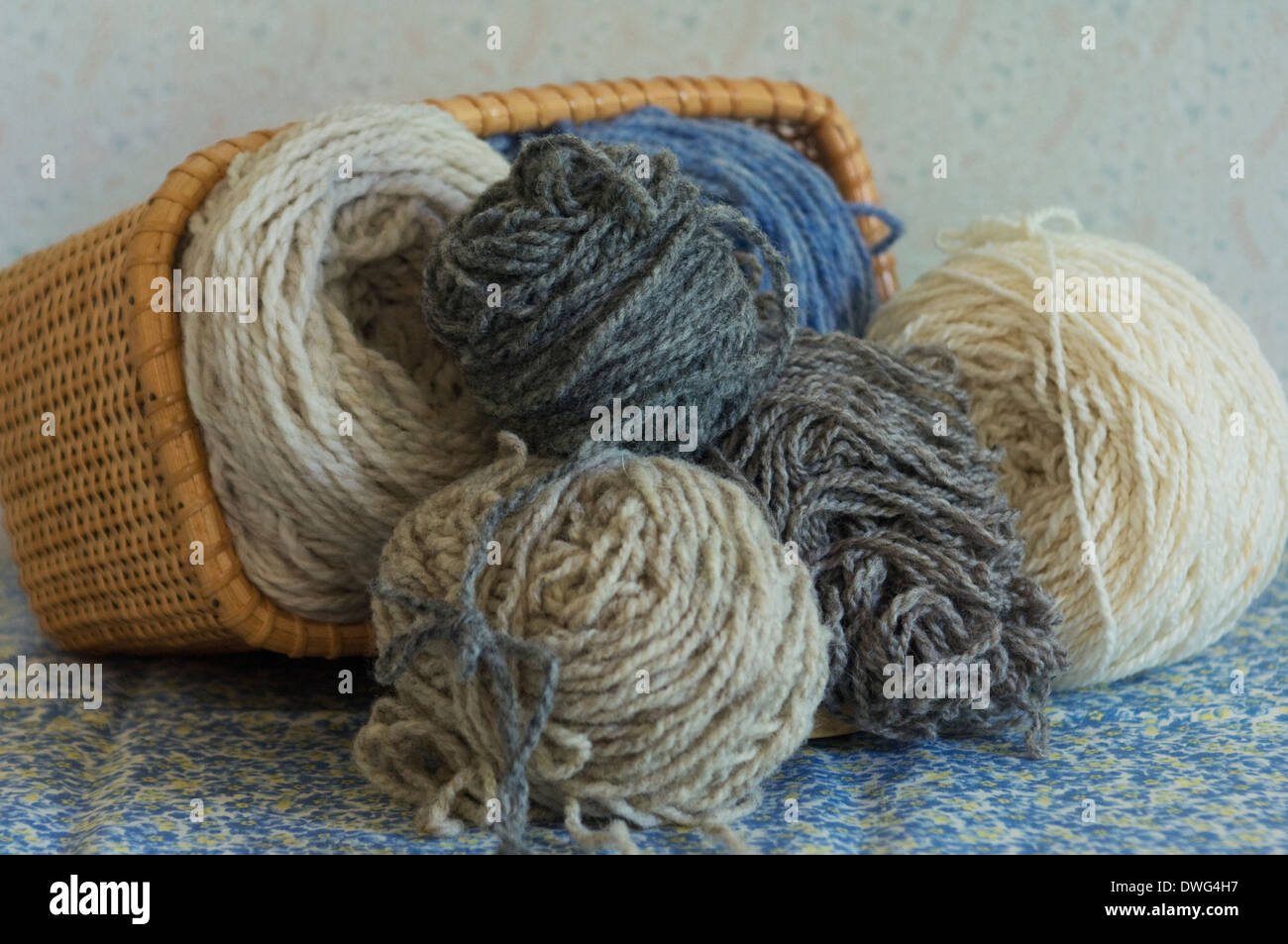 Basket of wool yarn. Digital photograph Stock Photo
