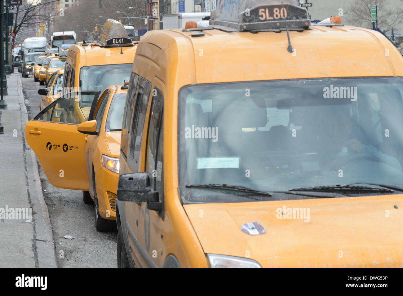 New York City, USA. 05th Mar, 2014. Taxis in New York City, USA, 05 March 2014. Photo: Felix Hoerhager/dpa/Alamy Live News Stock Photo