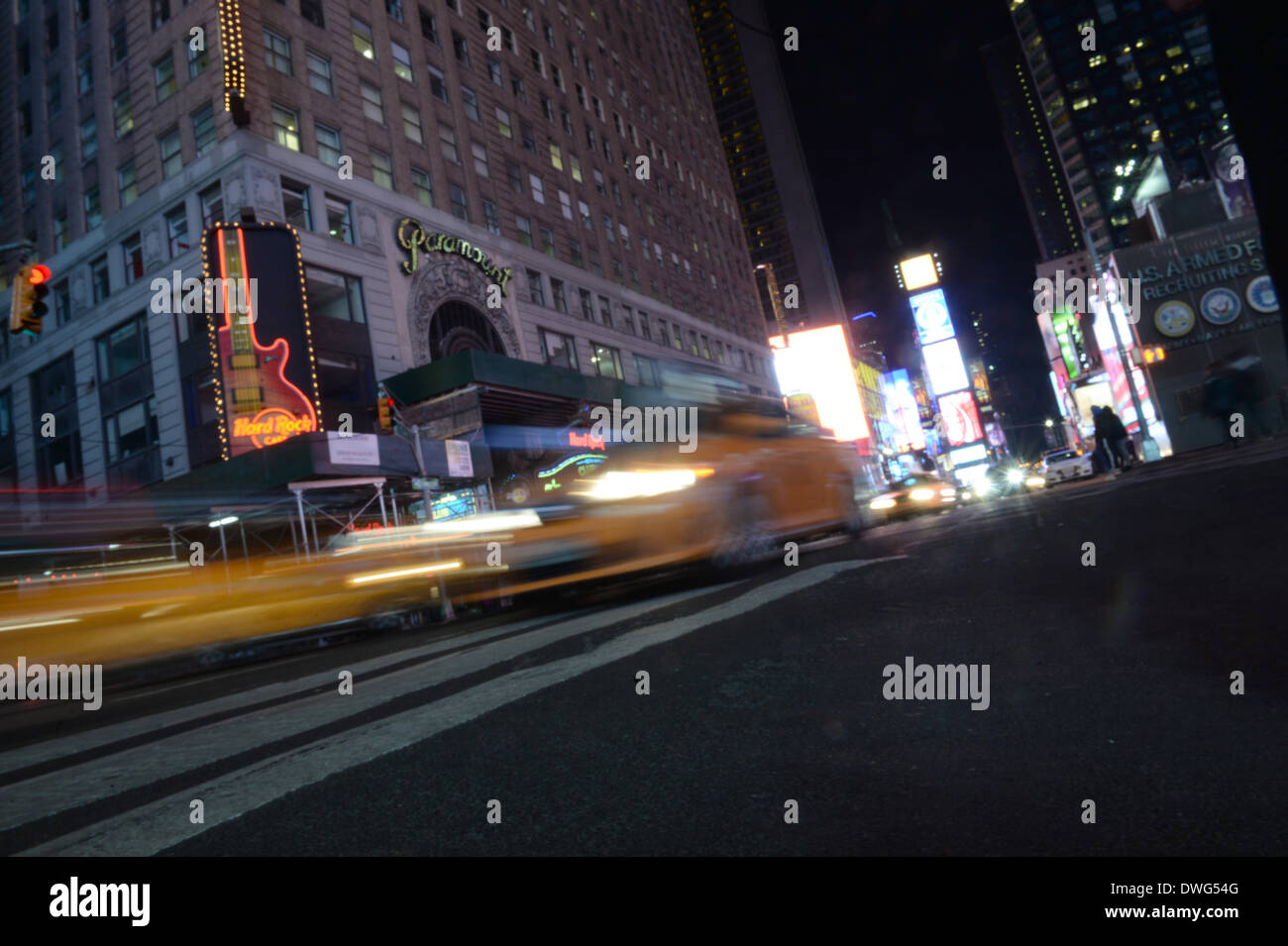 New York City, USA. 06th Mar, 2014. Taxis in Times Square at night in New York City, USA, 06