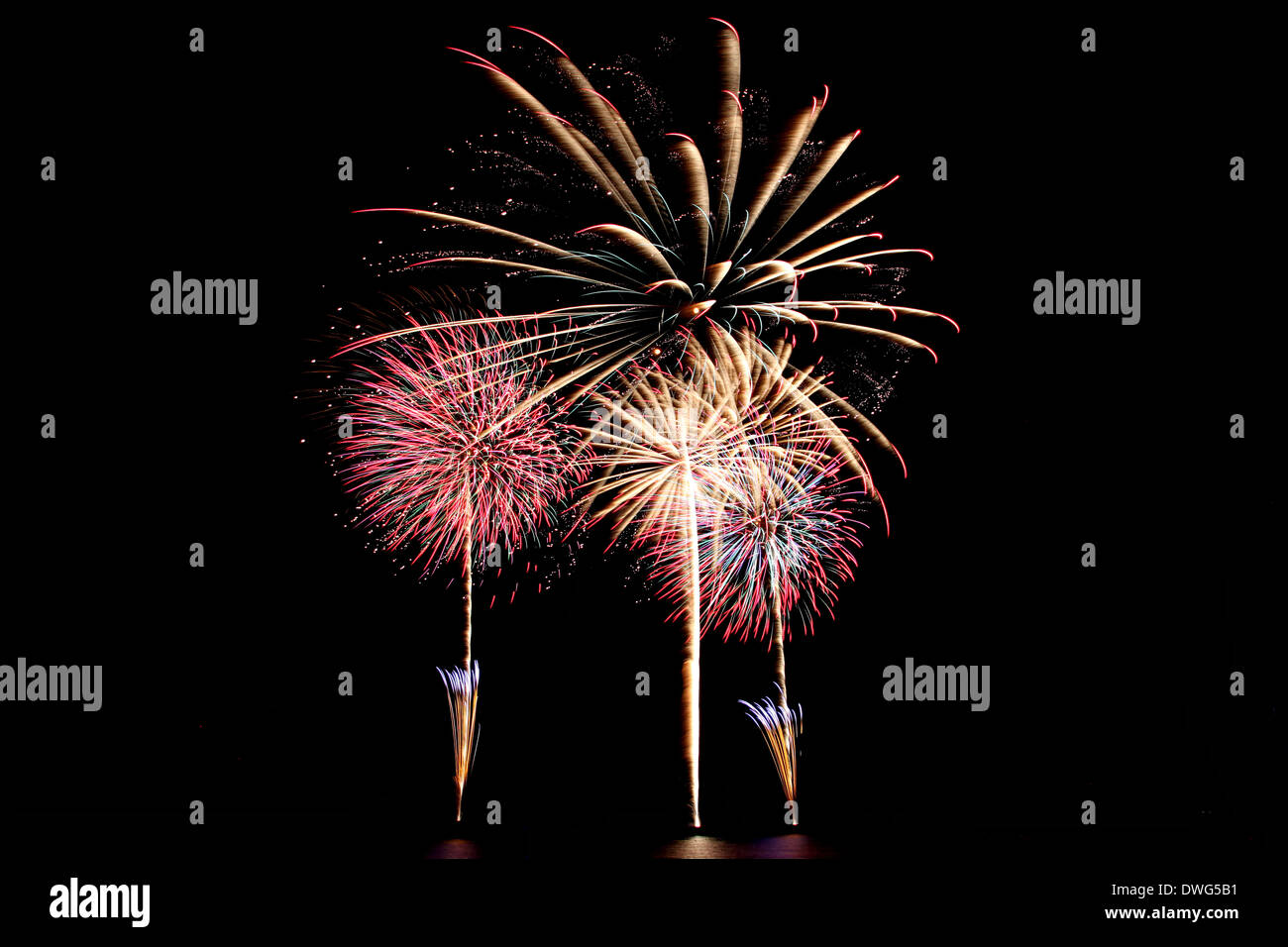Variety of colors Mix Fireworks or firecracker in the darkness. Stock Photo