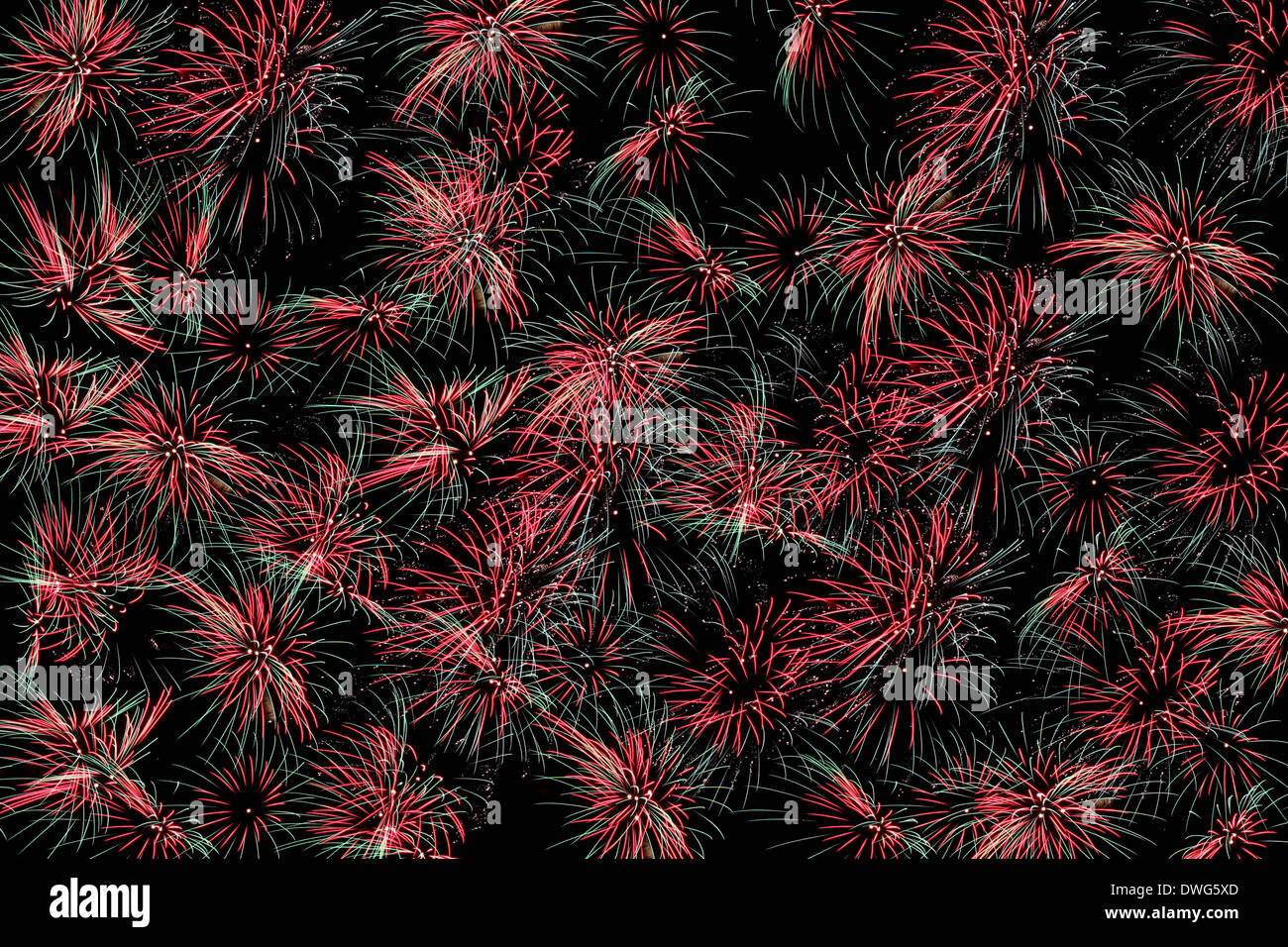 Variety of colors Mix Fireworks or firecracker in the darkness. Stock Photo