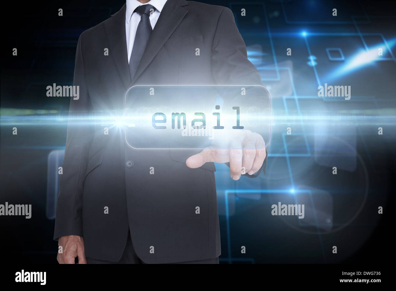 Email against black background with shiny squares Stock Photo