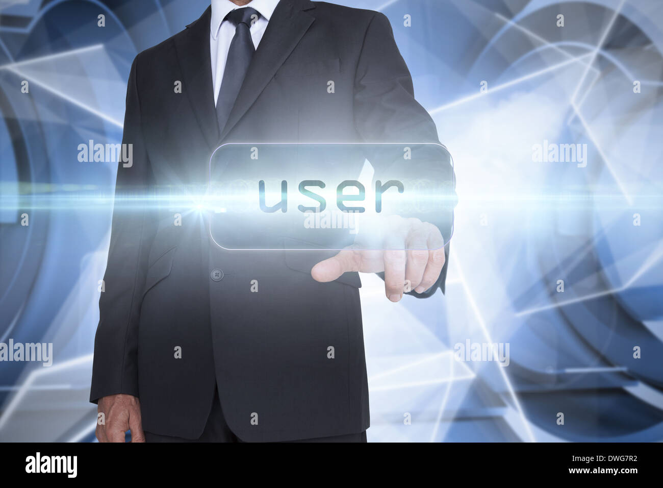 User against white abstract angular design Stock Photo