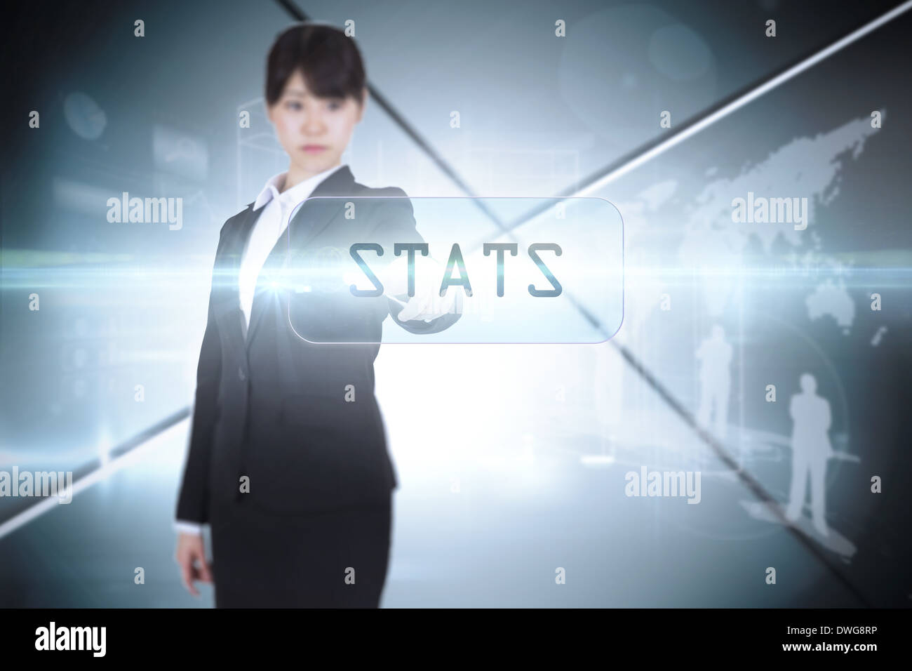 Stats against futuristic screen with lines Stock Photo
