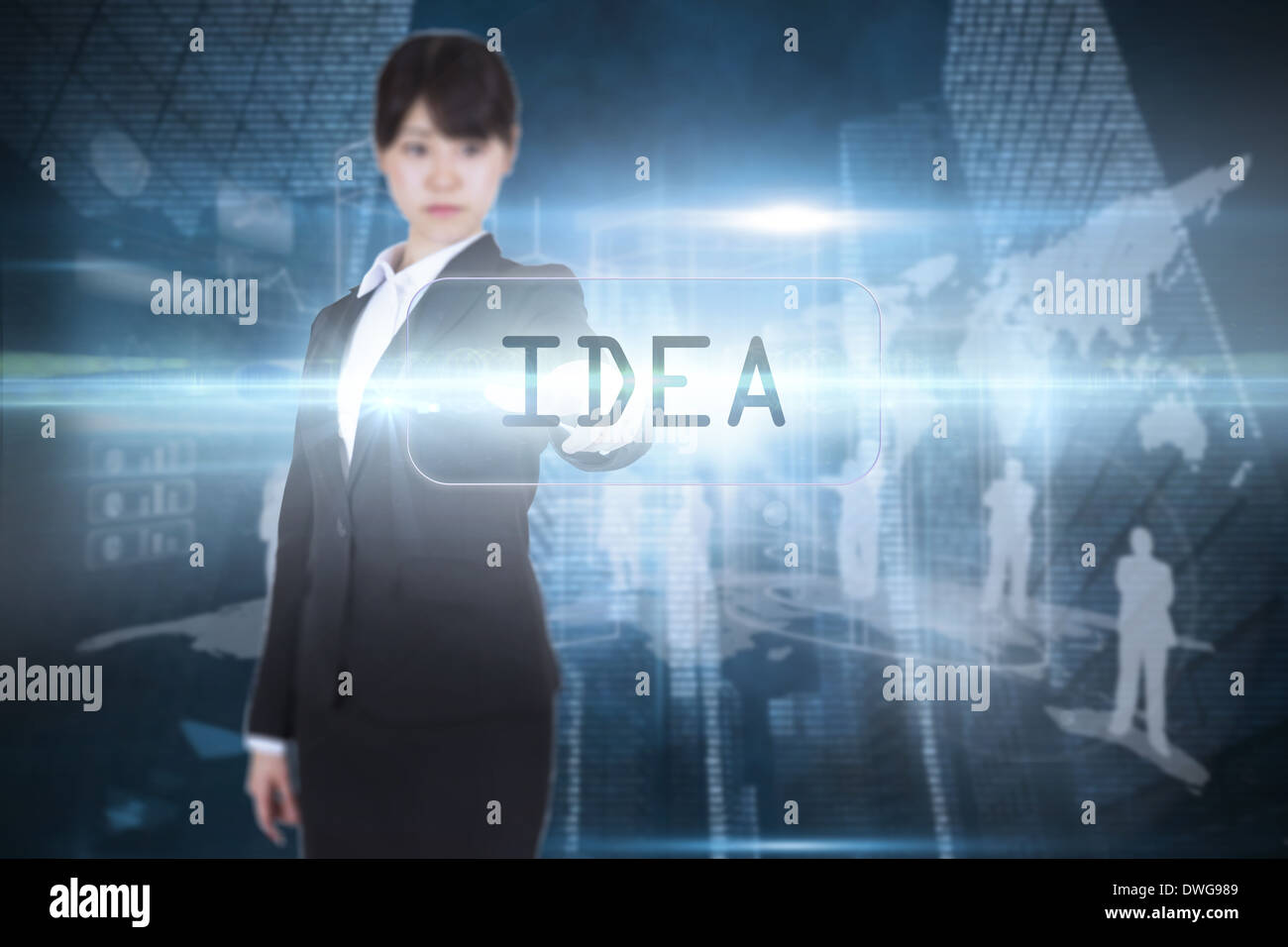 Idea against shiny cityscape on black background Stock Photo