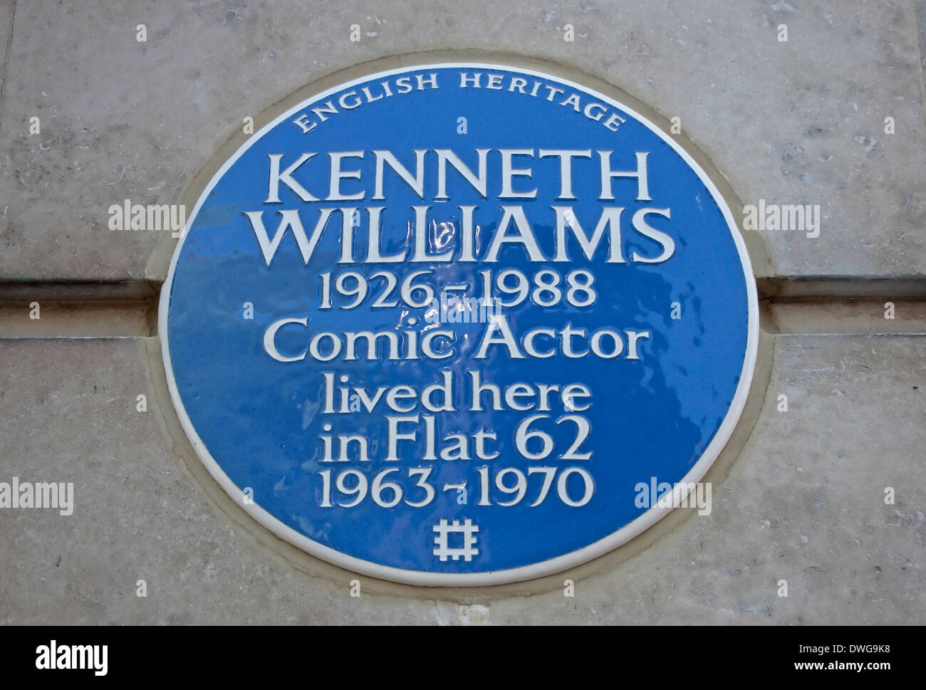 english heritage blue plaque marking a home of comic actor kenneth williams,  london, england Stock Photo