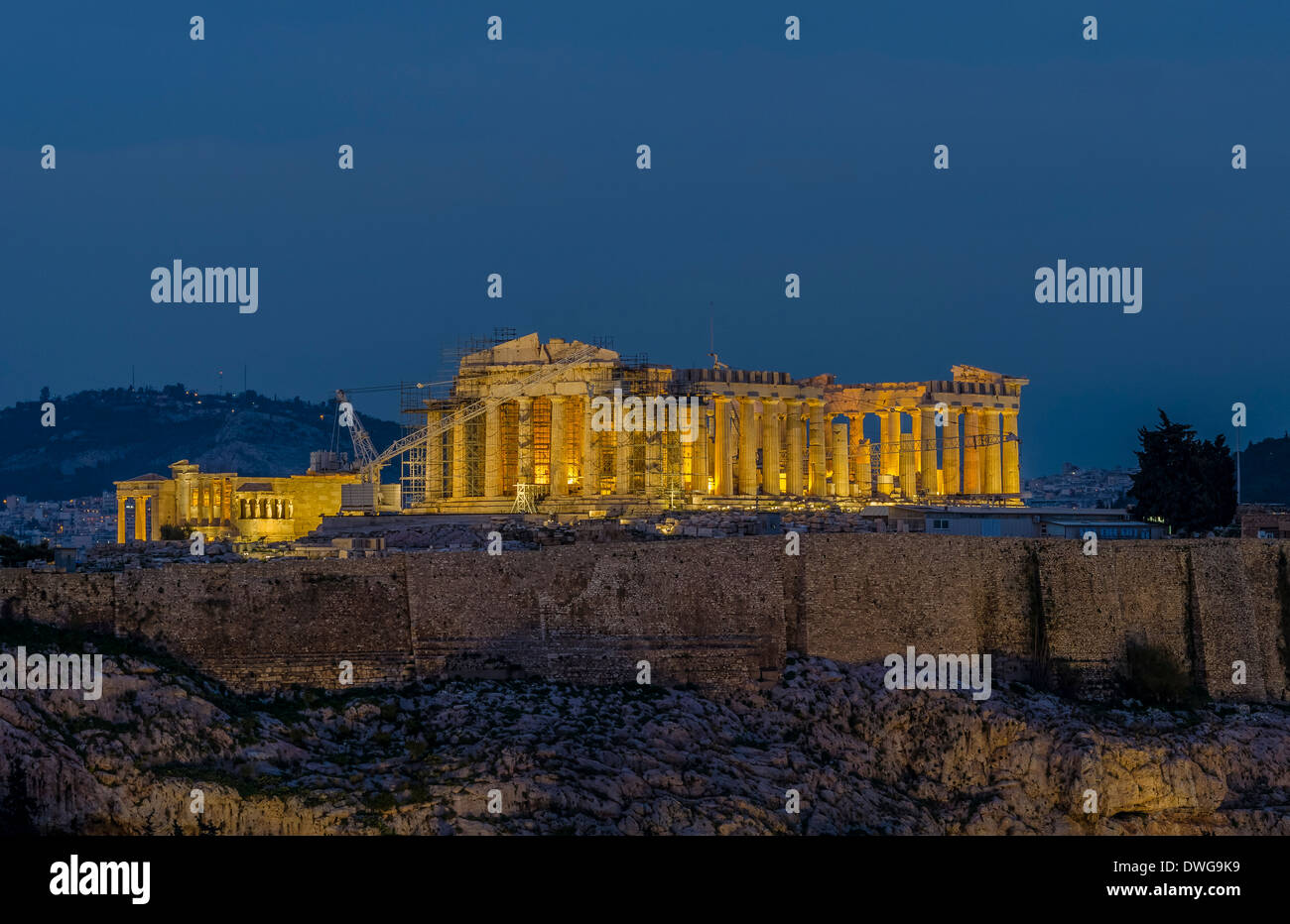 Parthenon at night Stock Photo