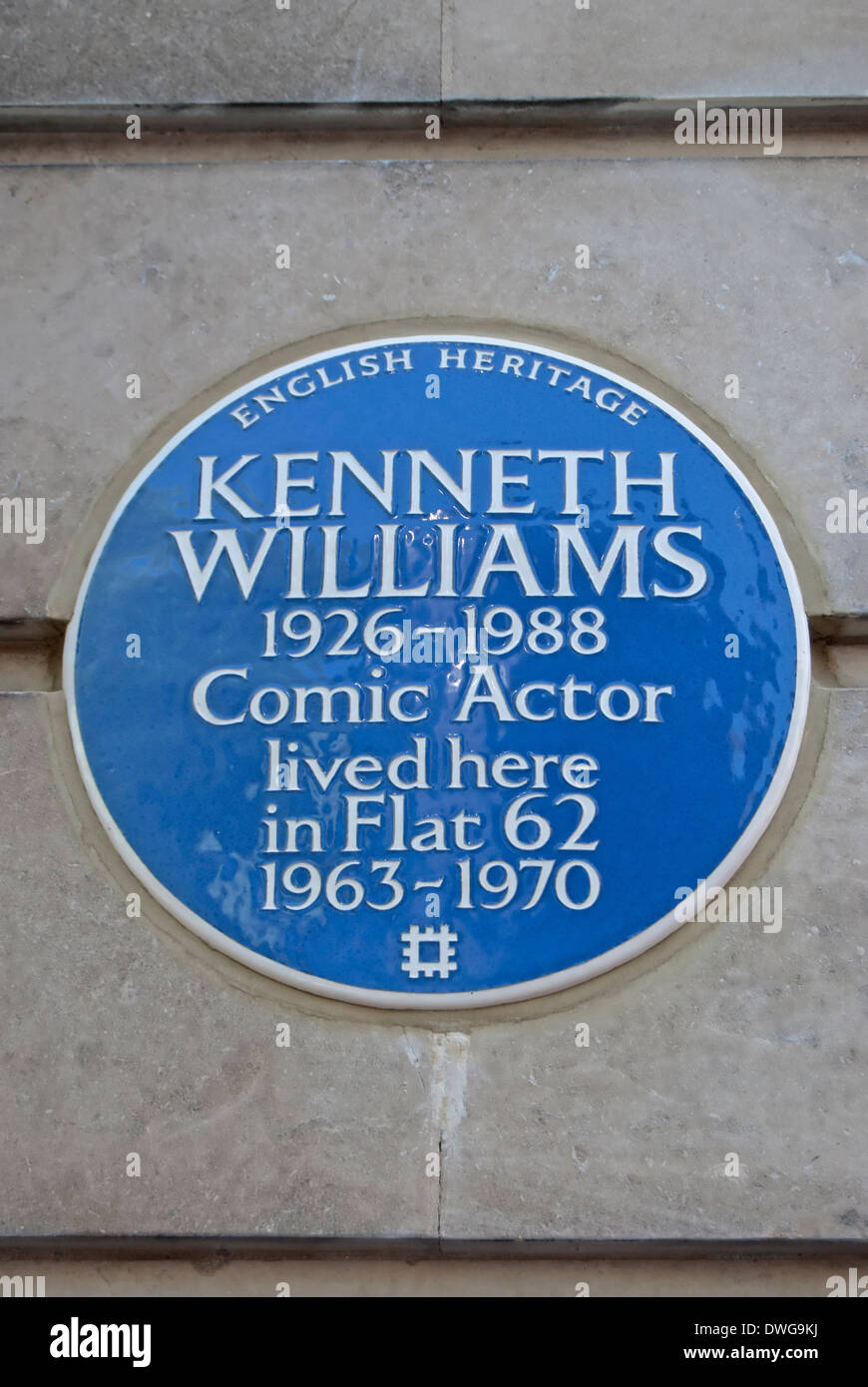 english heritage blue plaque marking a home of comic actor kenneth williams,  london, england Stock Photo
