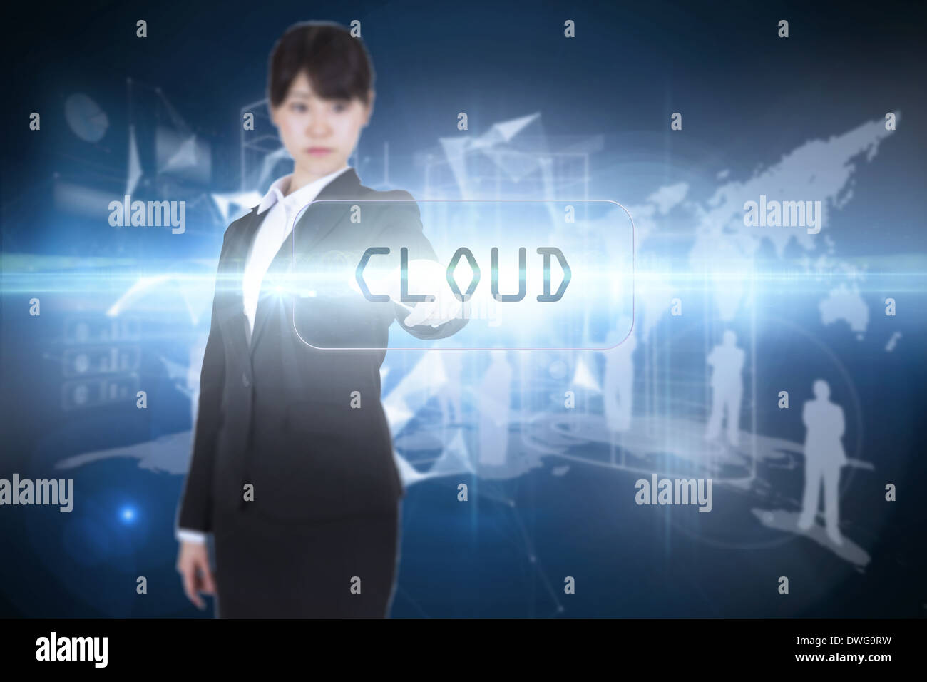 Cloud against glowing technological background Stock Photo