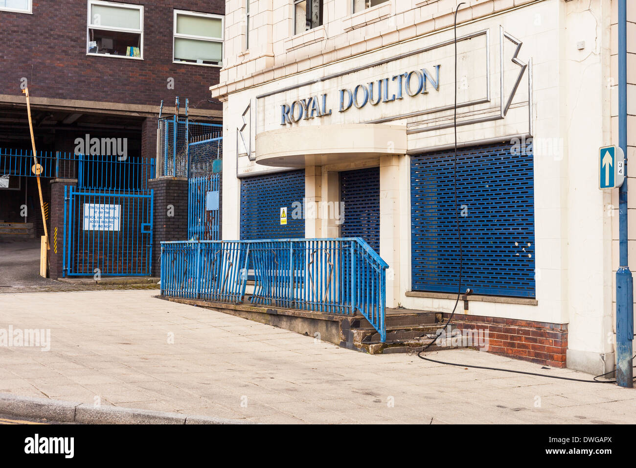 Royal Doulton factory shop in art deco style. The former Royal Doulton factory is being demolished. Nile Street Burslem Stoke Stock Photo