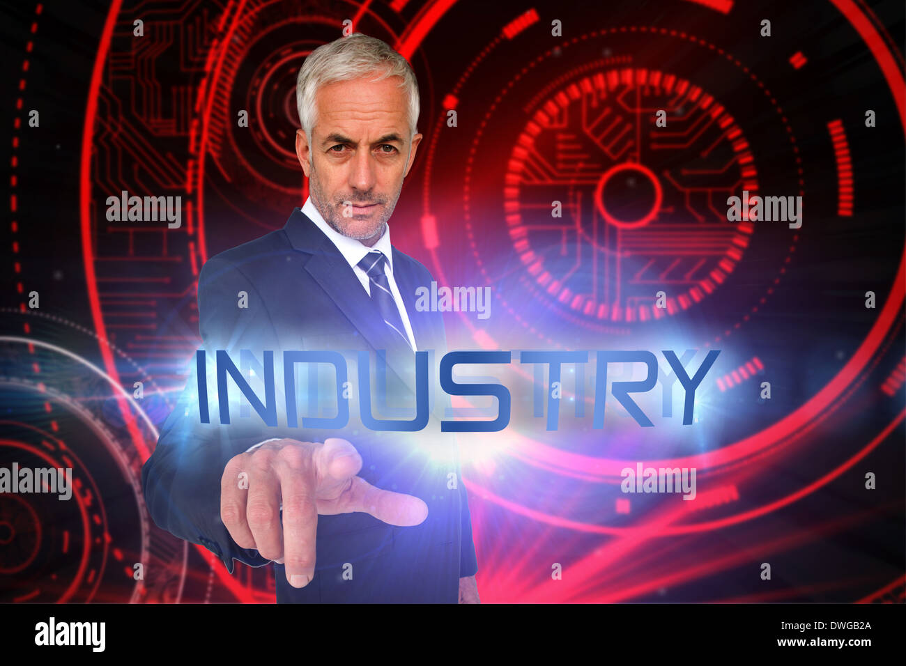 Industry against shiny red circles on black background Stock Photo
