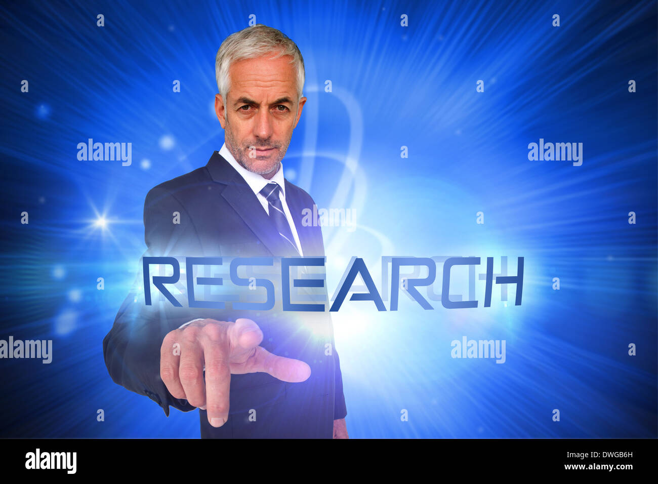 Research against shiny futuristic sphere Stock Photo