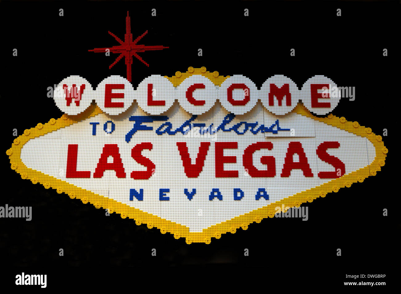 Welcome to Las Vegas sign made out of Lego cut out on a black