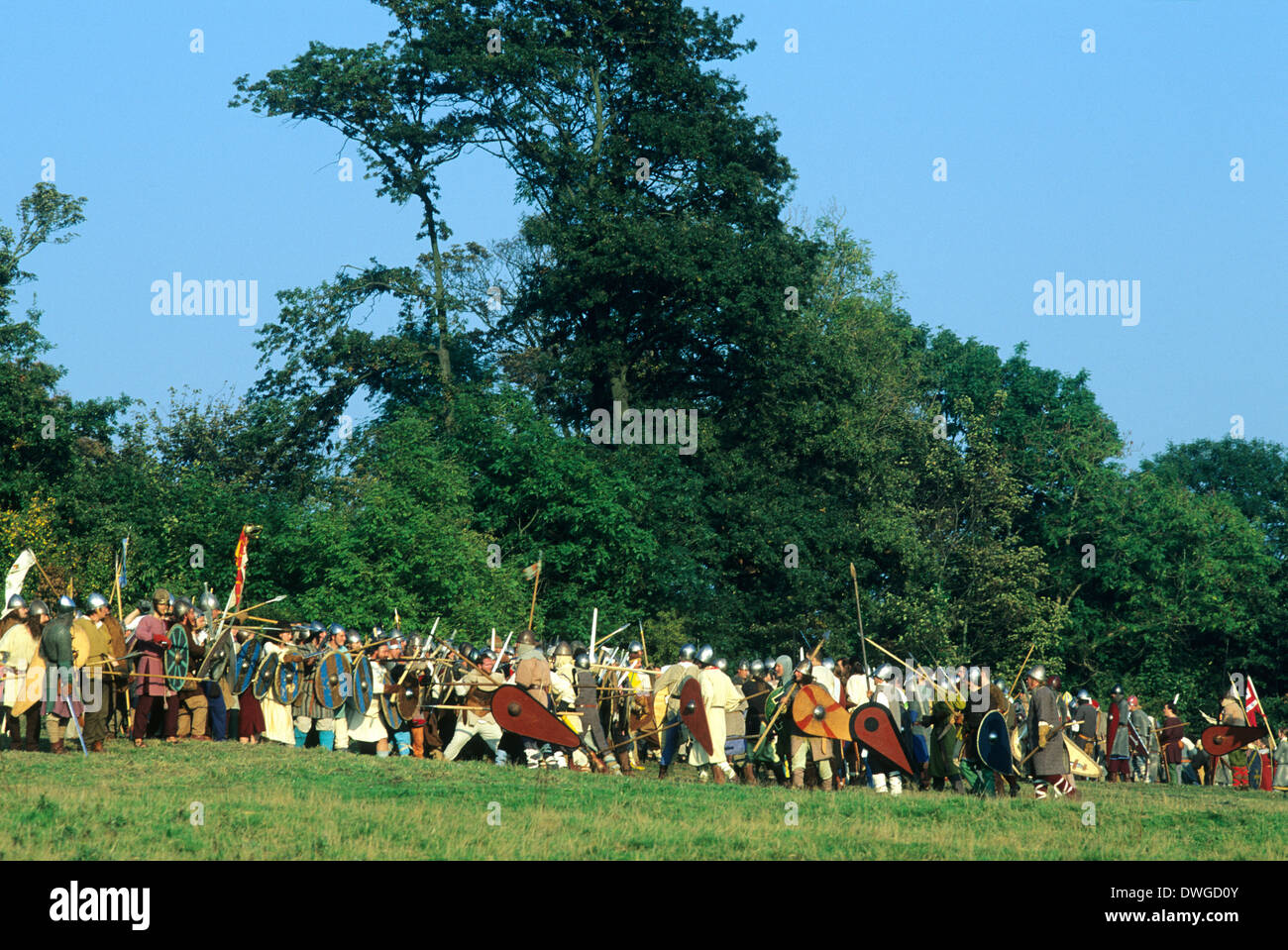 Battle of Hastings reenactment, Saxon and Norman warriors, Battle Abbey, Sussex England UK