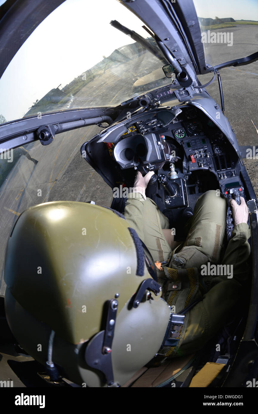 Italian military pilot in Mangusta helicopter cockpit Stock Photo