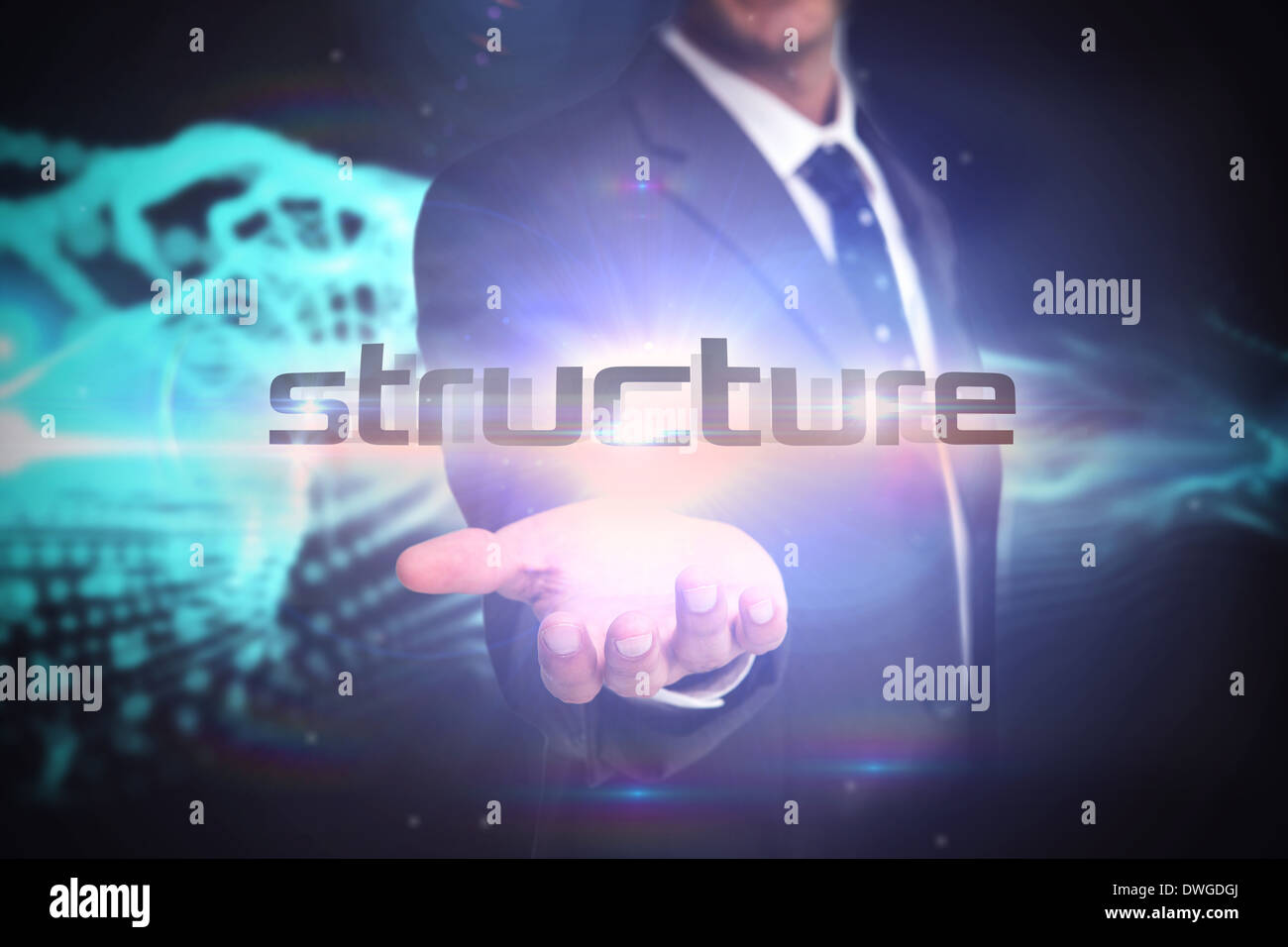 Structure against abstract blue glowing black background Stock Photo