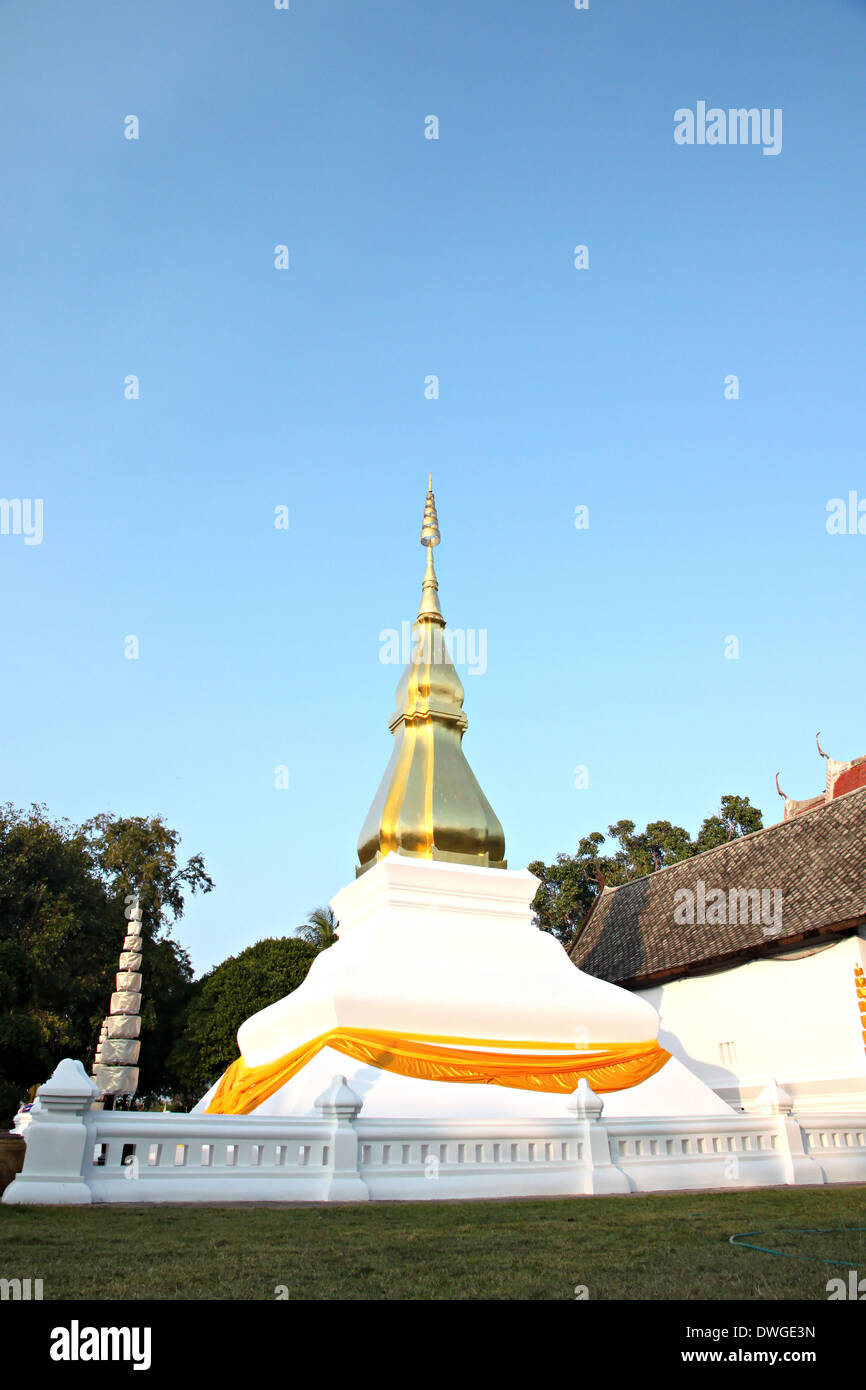 Gold pagoda in Thailand,Places of worship Buddha Relics the name is Phra That Kham Kaen. Stock Photo