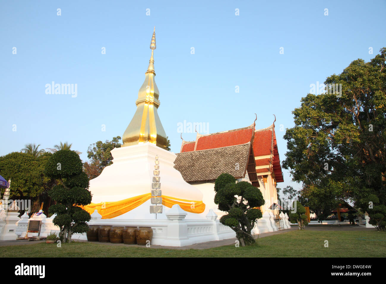 Gold pagoda in Thailand,Places of worship Buddha Relics the name is Phra That Kham Kaen. Stock Photo