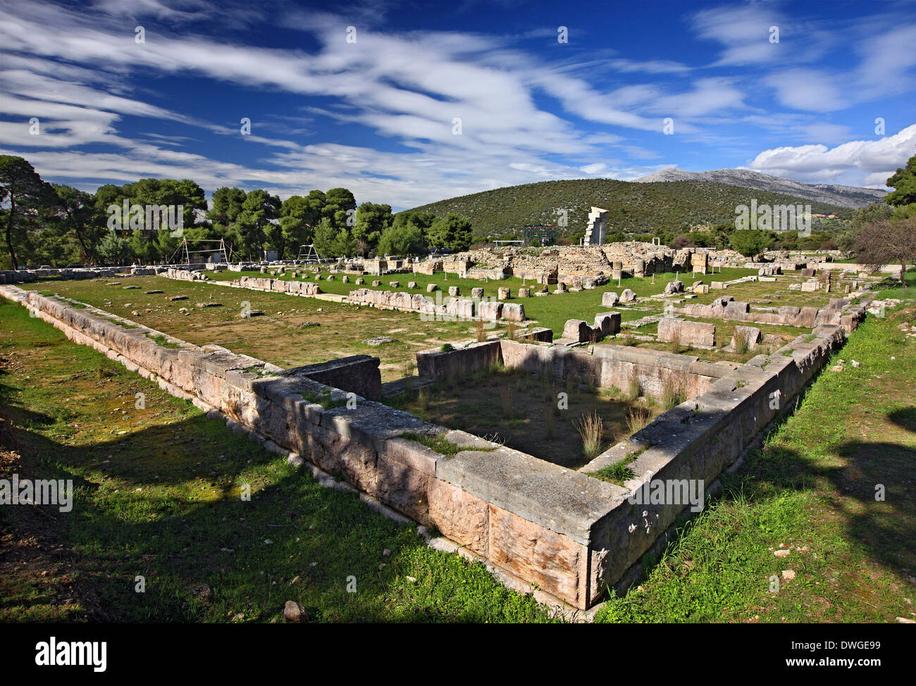 Ceremonial Banqueting Hall ('Gymnasium') at the Sanctuary of Asklepios at Epidaurus, Argolis, Peloponnese, Greece, Stock Photo