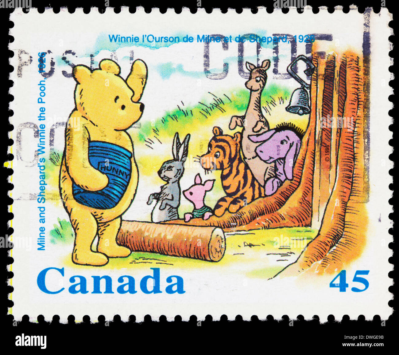 1996 Canada postage stamp with Winnie the Pooh as illustrated in the original 1926 children's book. Stock Photo