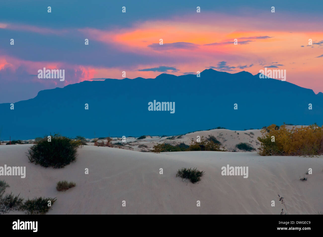 White Sands National Monument at sunset, New Mexico, USA Stock Photo