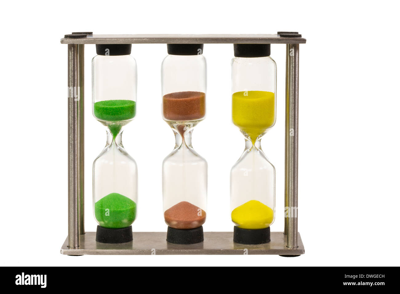 Time measurement with an isolated sandglass. Stock Photo