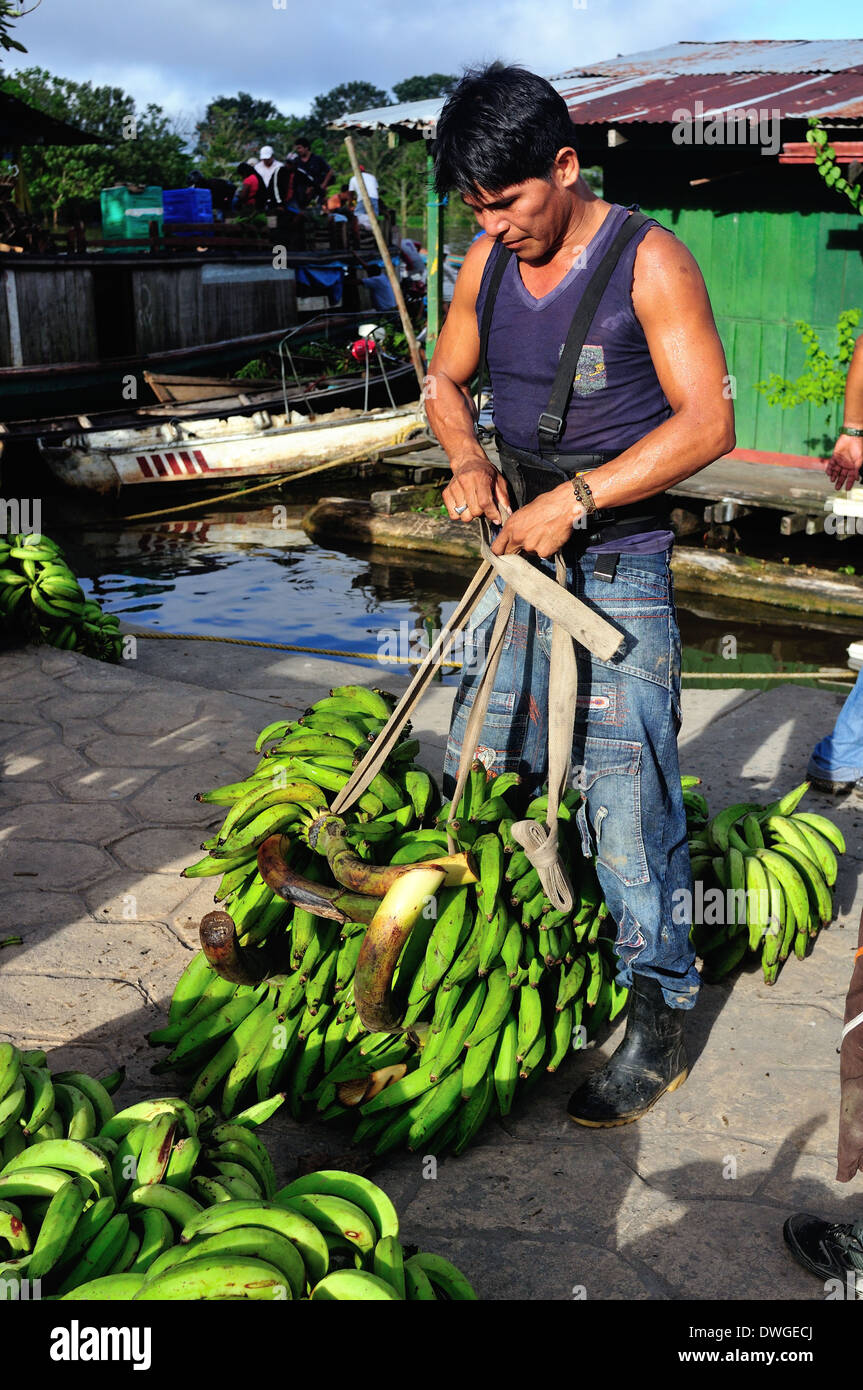 Bananas - Harbour in LETICIA. Department of Amazonas.COLOMBIA. Stock Photo
