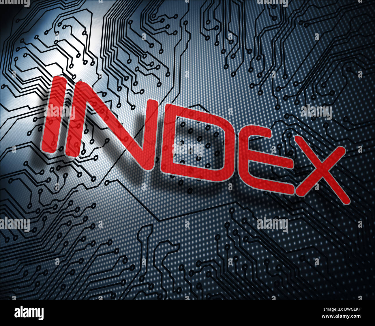 Index against illustration of circuit board Stock Photo