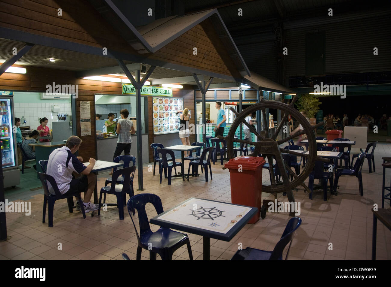 Outdoor dining, Stokes Hill Wharf, Darwin, NT, Australia. Stock Photo