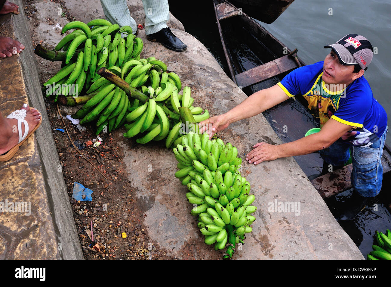 Bananas - Harbour in LETICIA. Department of Amazonas.COLOMBIA. Stock Photo