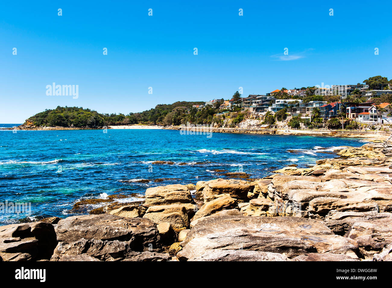 Manly Beach looking across Cabbage Tree Bay to Shelly Beach Stock Photo