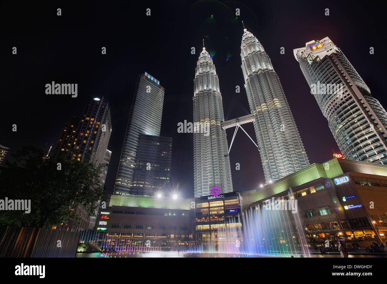 Petronas Twin Towers in Kuala Lumpur at Night Stock Photo